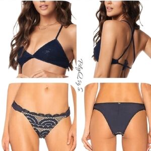 NWT PILYQ Navy Blue Bikini 2 Piece Set Swimsuit Sz S